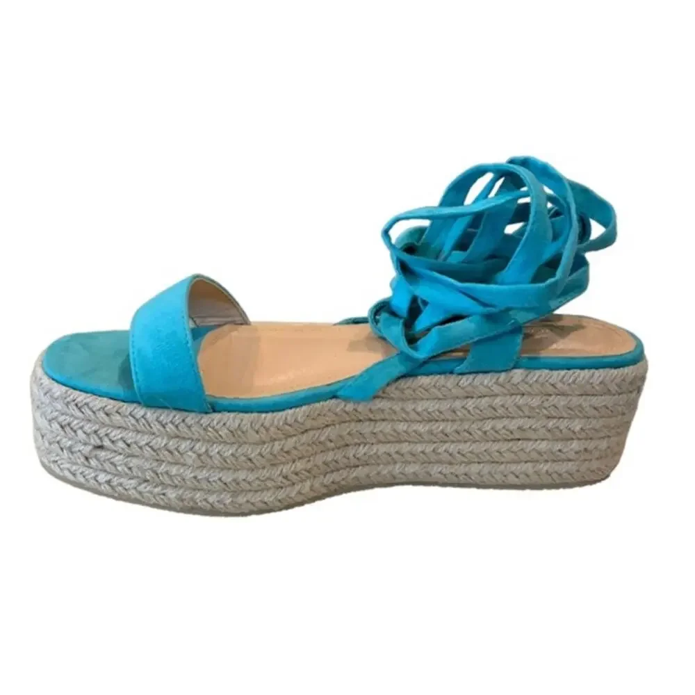 Fashion Nova espadrilles‎ flats ankle ties wrap around turquoise blue 9